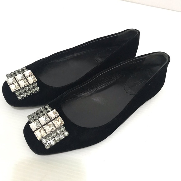 FURLA Women Black Velvet Ballet Embelished Flats Size 37.5 - Picture 3 of 11